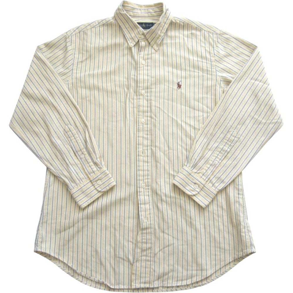 Ralph Lauren Men Sz L Yellow Blue Striped Flesh Pony Oxford OCBD Shirt L (M472)